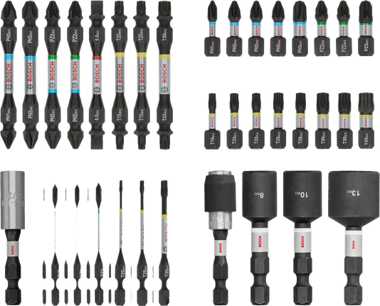 Conjunto de brocas para chave de fenda de impacto Bosch PRO com 36 peças sortidas.